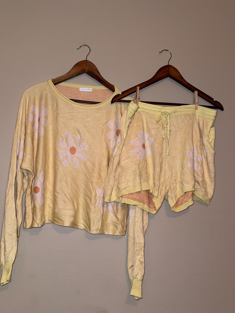 Women's Yellow Floral Pullover and Shorts Set